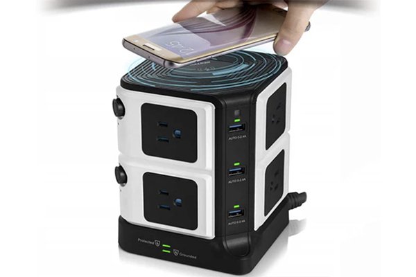 Wireless charging power strip on a desk placeholder